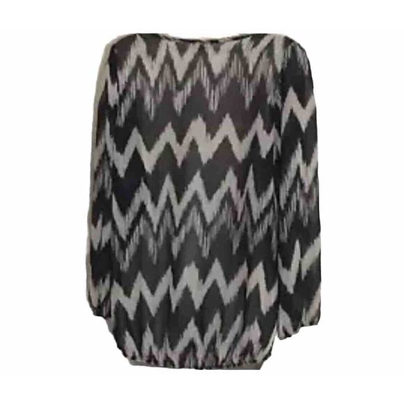 LAVISH MATERNITY Peasant Blouse L Chevron Stripe Bow Neck 3/4 Balloon Sleeve Top - Picture 4 of 8